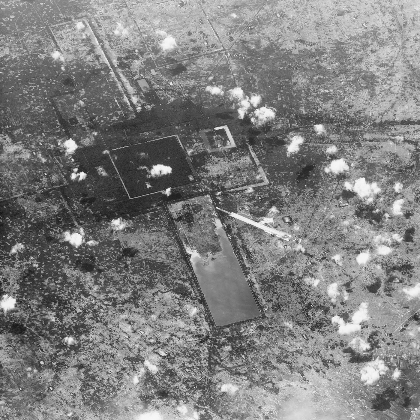 A high resolution declassified KH-7 GAMBIT spy satellite image of Siem Reap, Cambodia from June 6, 1967.