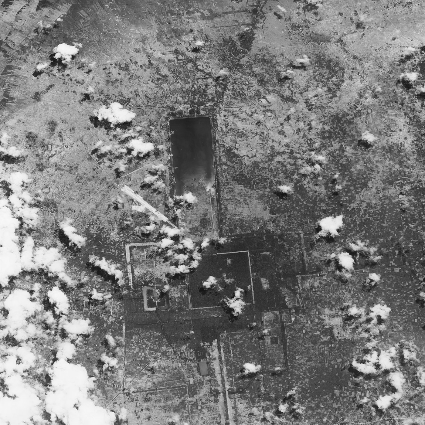 A high resolution declassified KH-7 GAMBIT spy satellite image of Siem Reap, Cambodia from May 24, 1967.