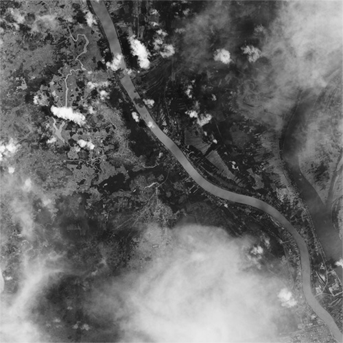 A high resolution declassified KH-7 GAMBIT spy satellite image of Phnom Penh, Cambodia from May 24, 1967.