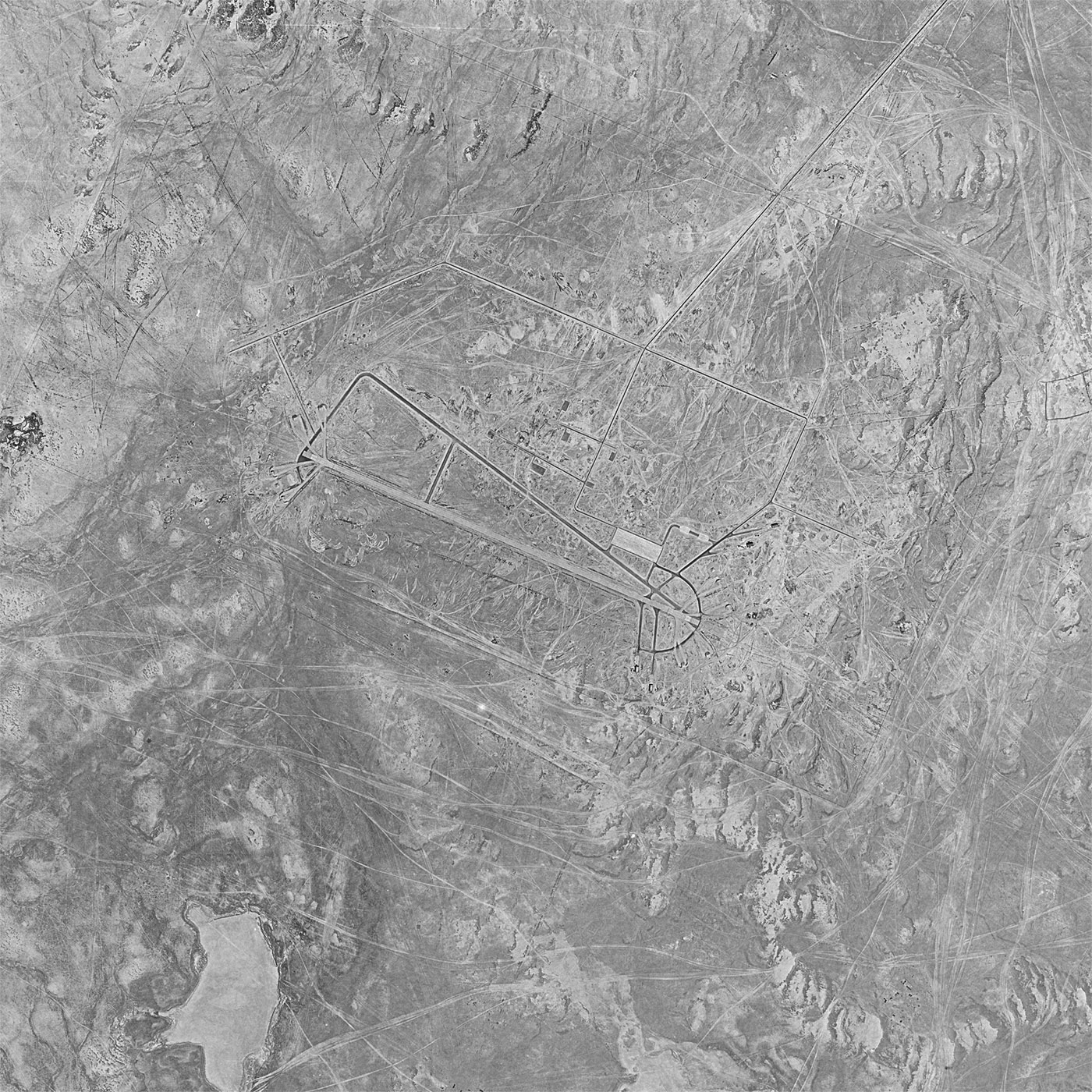 A high resolution declassified KH-9 HEXAGON spy satellite image of H-3 Air Base, Iraq from September 16, 1984.