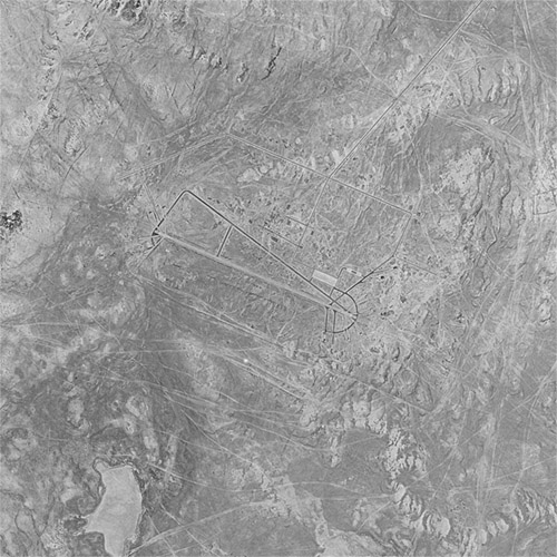 A high resolution declassified KH-9 HEXAGON spy satellite image of H-3 Air Base, Iraq from September 16, 1984.