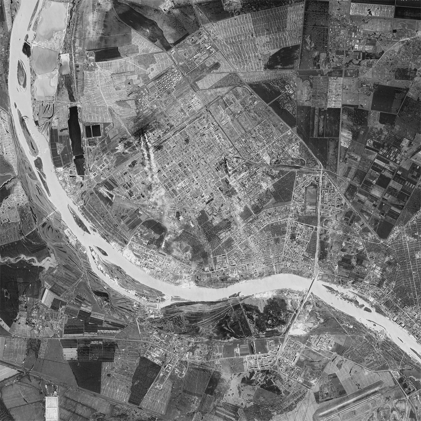 A high resolution declassified KH-9 HEXAGON spy satellite image of Omsk, Russia from May 5, 1979.