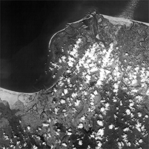 A high resolution declassified KH-7 GAMBIT spy satellite image of Haikou, China from March 15, 1965.