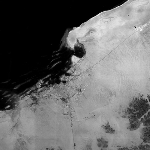 A high resolution declassified KH-7 GAMBIT spy satellite image of Jeddah, Saudi Arabia from May 17, 1966.