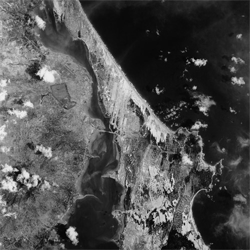 A high resolution declassified KH-9 HEXAGON spy satellite image of Cam Ranh, Vietnam from October 14, 1982.