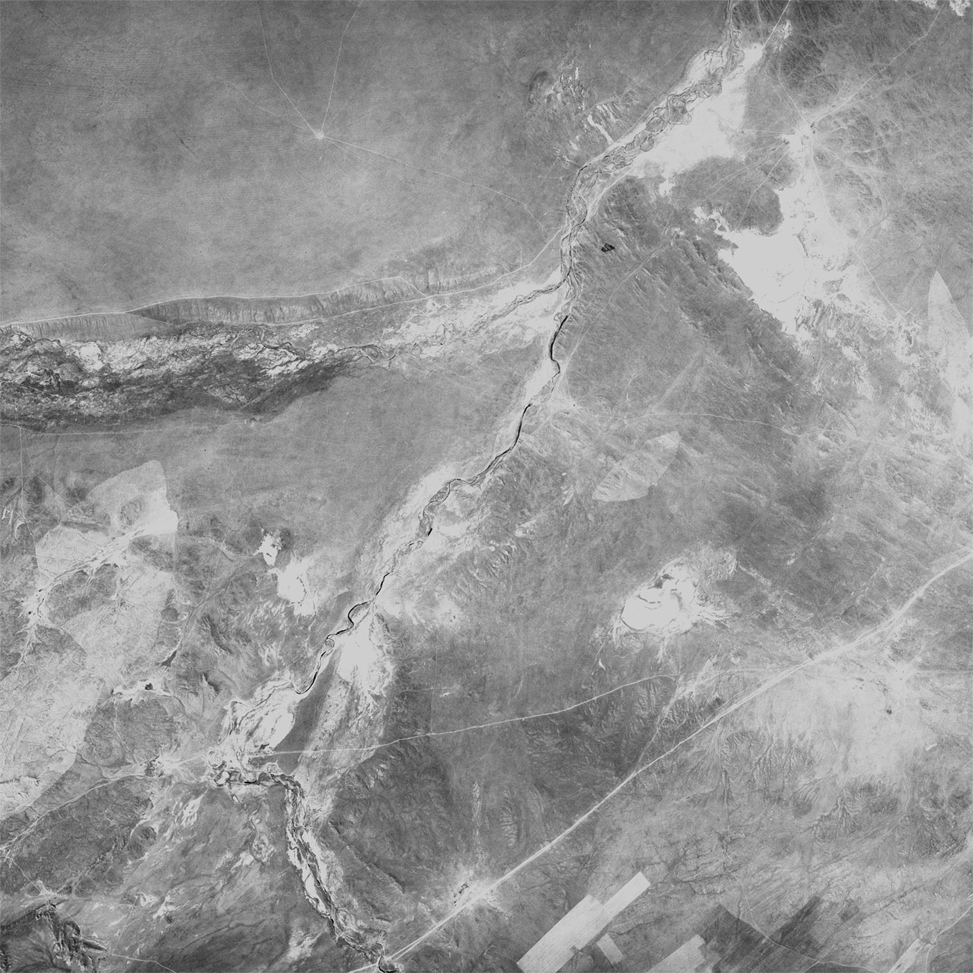 A high resolution declassified KH-4A CORONA spy satellite image of Semipalatinsk Test Site, including Chagan Lake, Kazakhstan from September 15, 1964.