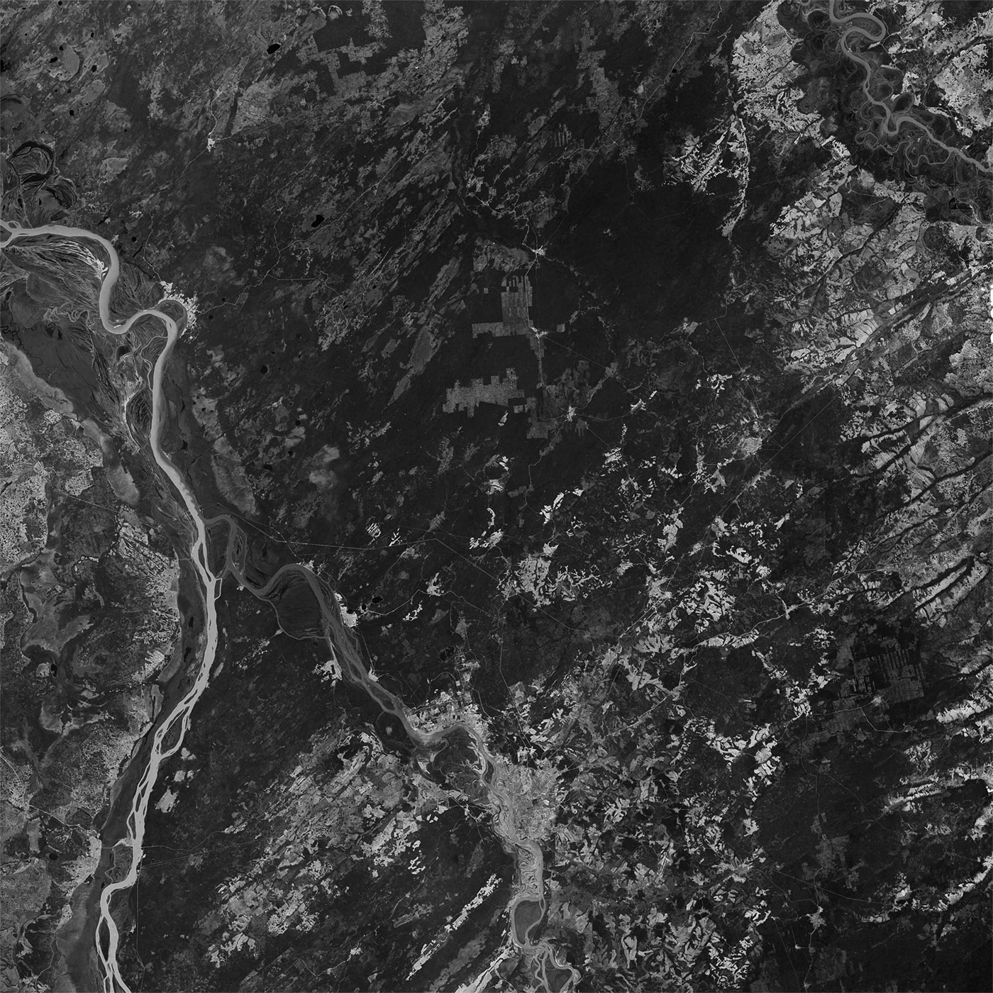 A high resolution declassified KH-9 HEXAGON spy satellite mapping camera image of Tomsk, Russia from June 17, 1975.