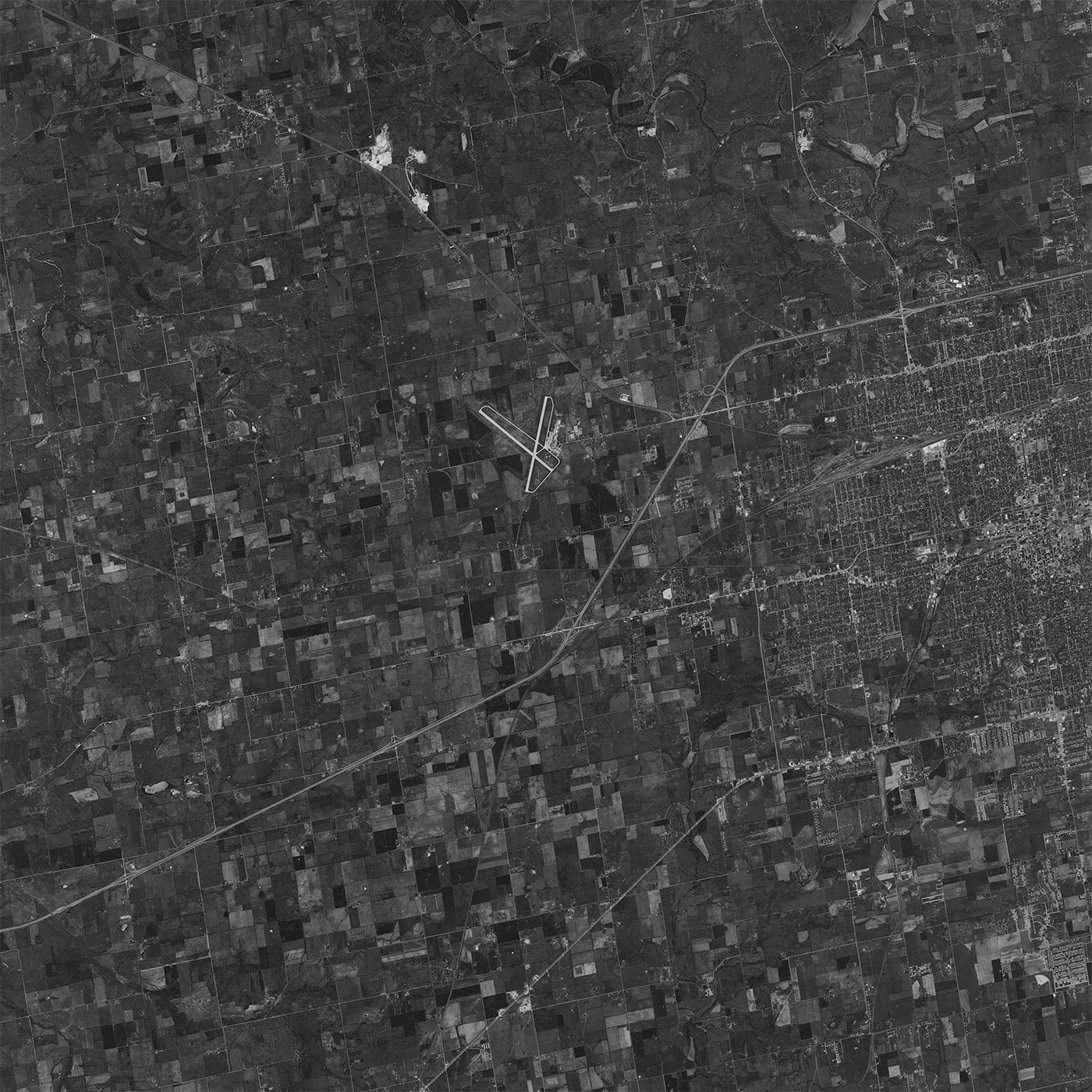 A high resolution declassified KH-7 GAMBIT spy satellite image of Springfield, Missouri from April 29, 1965.