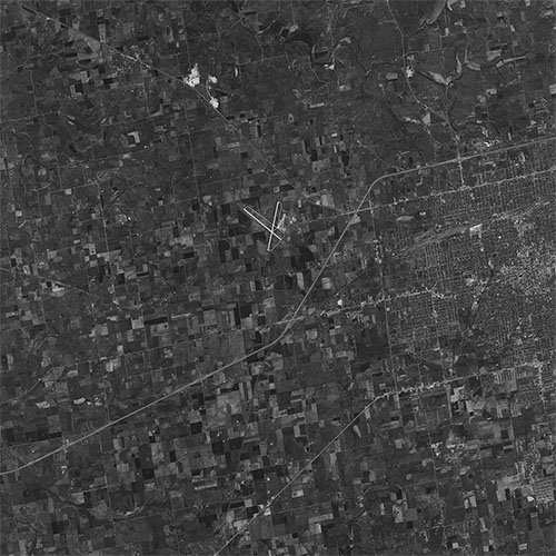 A high resolution declassified KH-7 GAMBIT spy satellite image of Springfield, Missouri from April 29, 1965.
