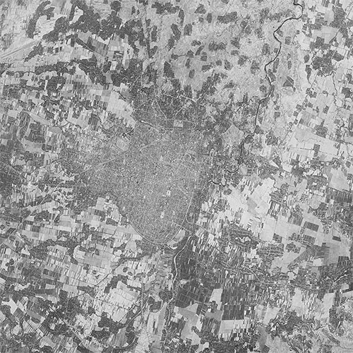 A high resolution declassified KH-9 HEXAGON spy satellite image of Surakarta City, Indonesia from August 20, 1979.