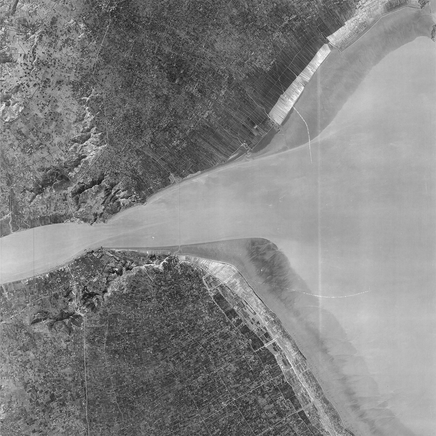 A high resolution declassified KH-7 GAMBIT spy satellite image of Jiaojiang, China from March 16, 1965.