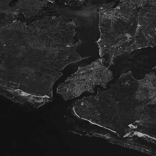 A high resolution declassified KH-7 GAMBIT spy satellite image of Mombasa, Kenya from May 1, 1965.