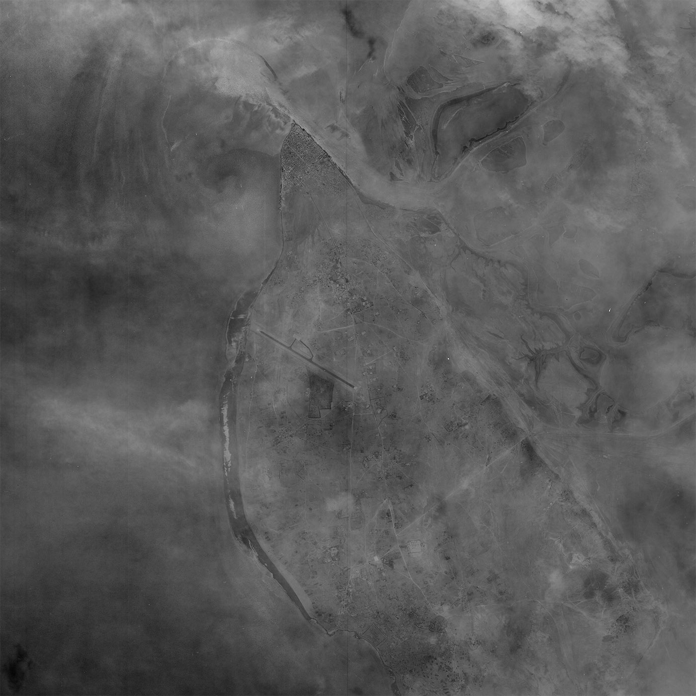 A high resolution declassified KH-7 GAMBIT spy satellite image of Bushehr, Iran from May 2, 1965.