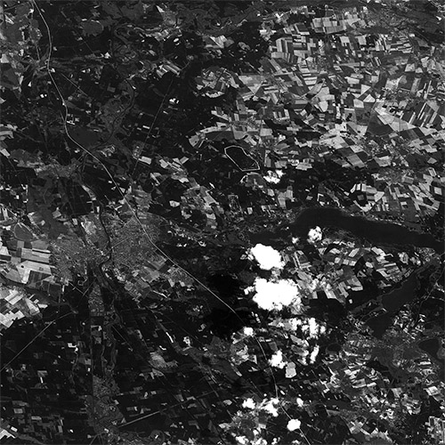 A high resolution declassified KH-7 GAMBIT spy satellite image of Fürstenwalde, Germany from May 2, 1965.