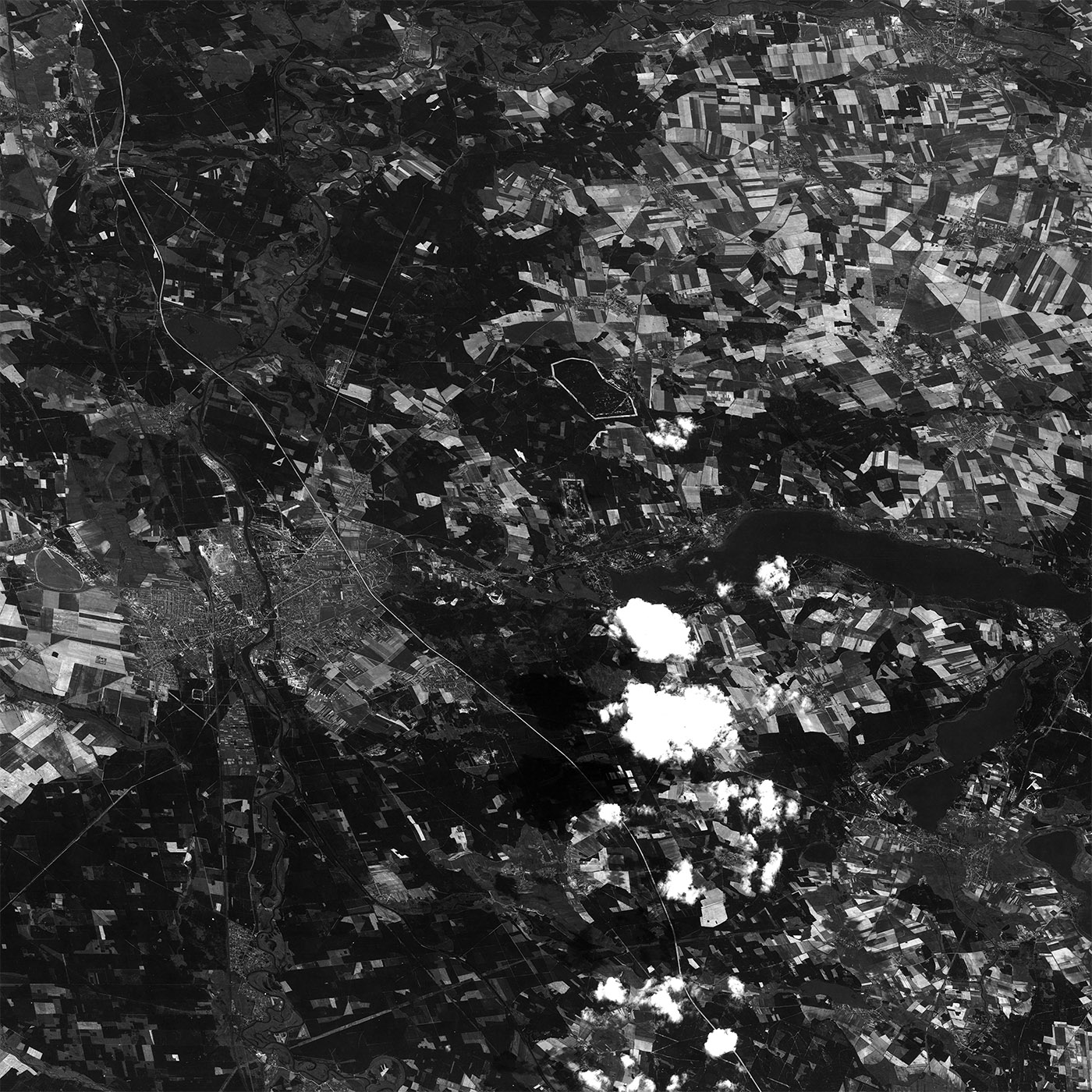 A high resolution declassified KH-7 GAMBIT spy satellite image of Fürstenwalde, Germany from May 2, 1965.