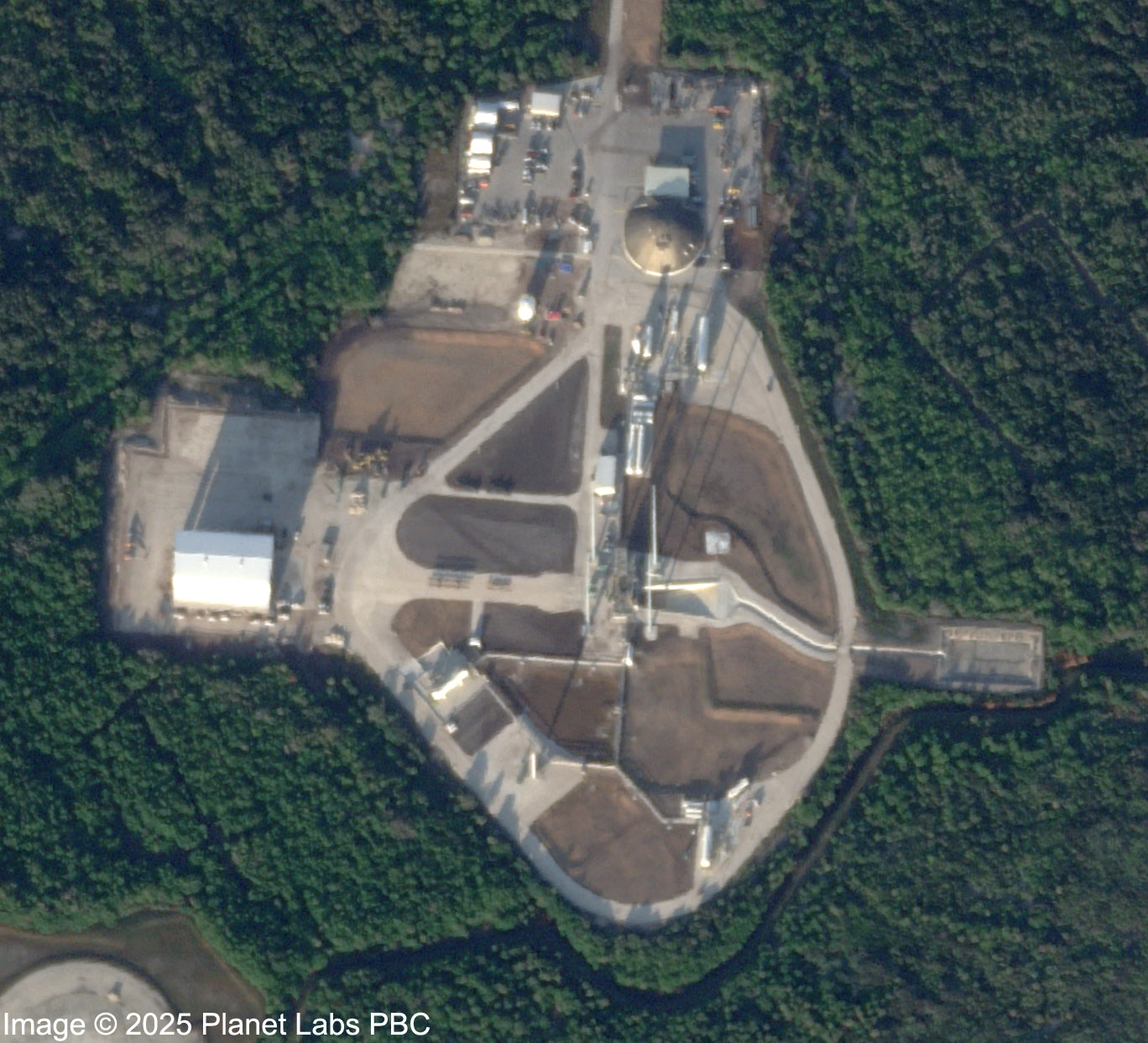 A satellite image of launch pads at Kennedy Space Center and Cape Canaveral taken on November 26, 2025.