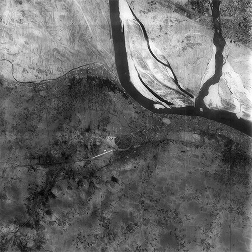 A high resolution declassified KH-7 GAMBIT spy satellite image of Patna, India from May 25, 1967.