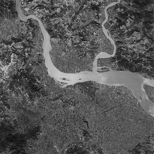 A high resolution declassified KH-7 GAMBIT spy satellite image of Wenzhou, China from May 3, 1965