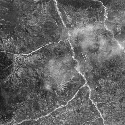 A high resolution declassified KH-7 GAMBIT spy satellite image of Yanji, China from May 23, 1967.