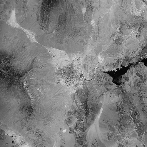 A high resolution declassified KH-9 HEXAGON spy satellite mapping camera image of Las Vegas, USA from July 6, 1978.