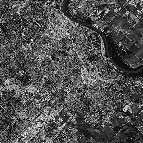 A high resolution declassified KH-9 HEXAGON spy satellite image of Omaha, Nebraska from September 30, 1984.