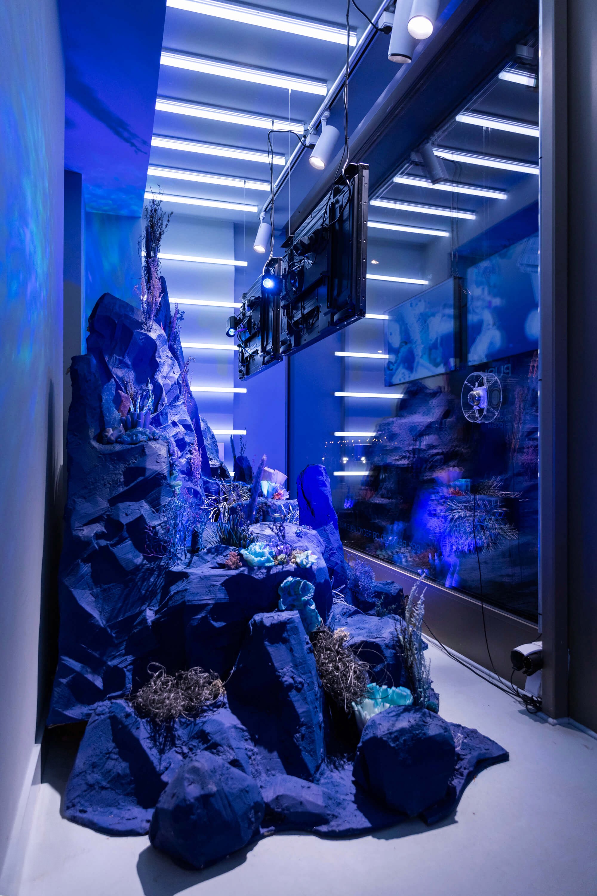 SOA x SHOWZ interactive window with sculptural rocks made from recycled materials