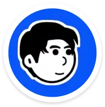 Stylized cartoon avatar of a person’s head with black hair in a blue circle.