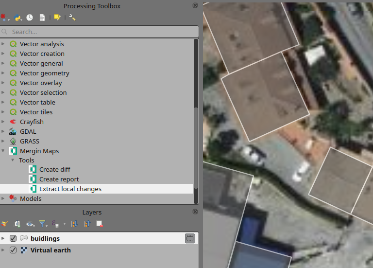 Mergin Maps Ferramentas de processamento para criar conjunto de alterações