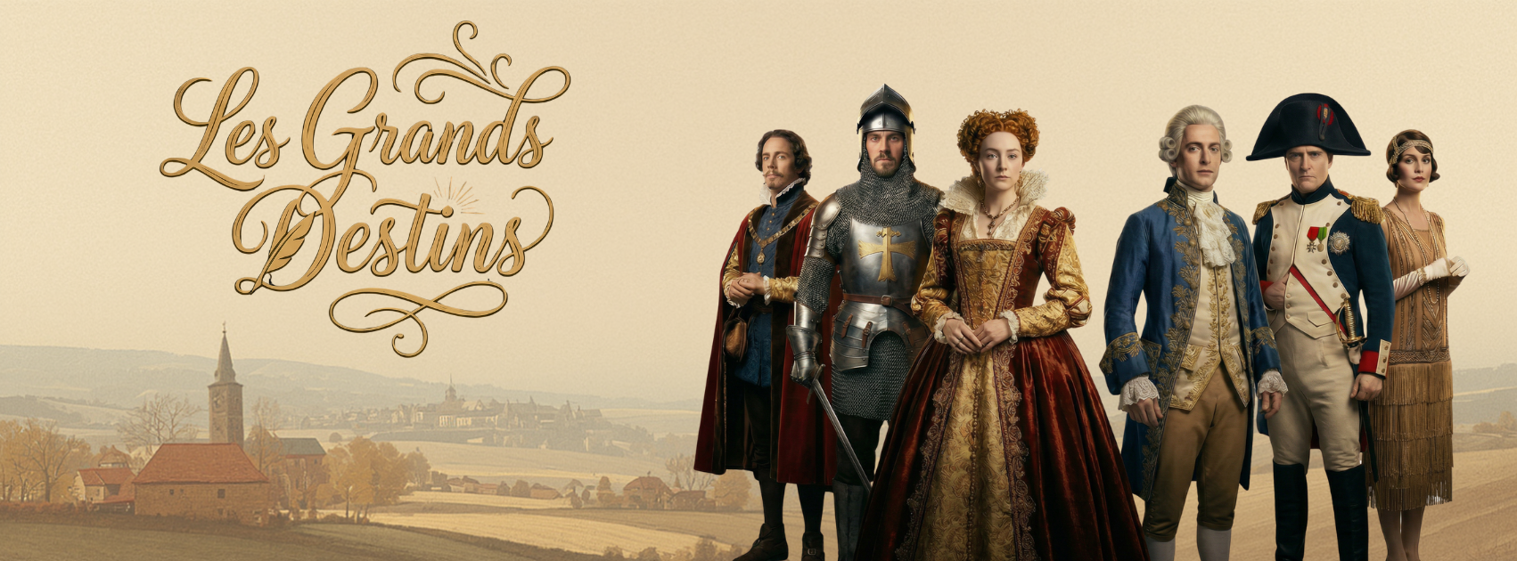 comédiens en tenue des années 40, soldat de la guerre et citoyenne