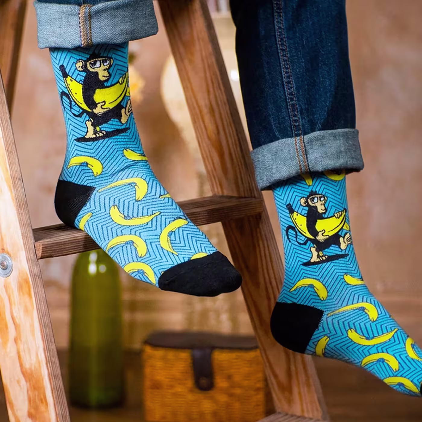 The foot of a man with premium quality green custom dress socks
