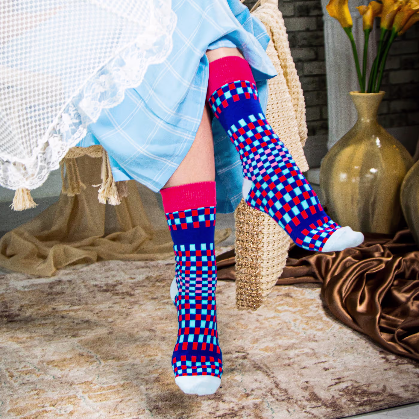 three pairs of colorful custom dress socks