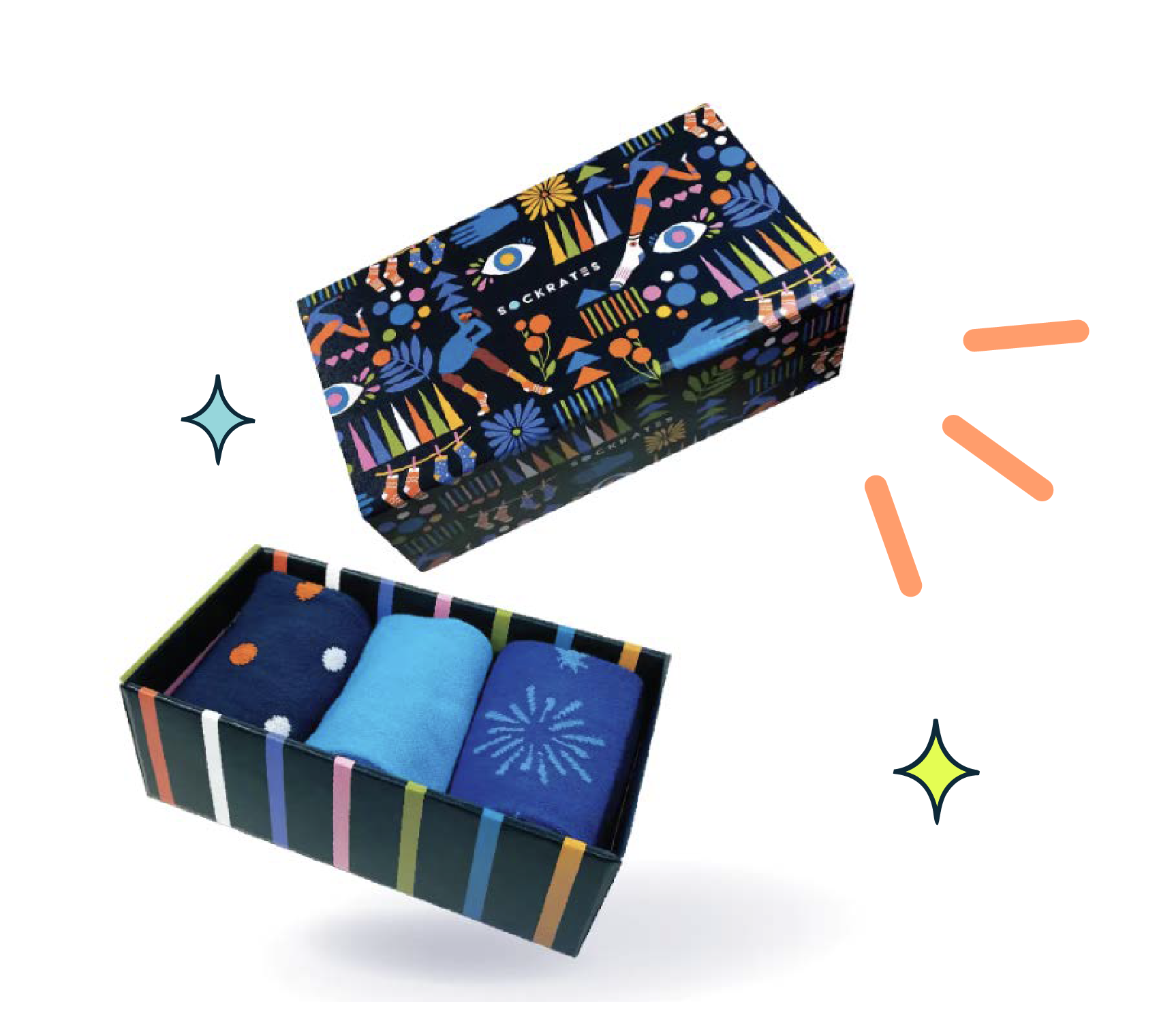 Sockrates branded gift box open with custom socks inside