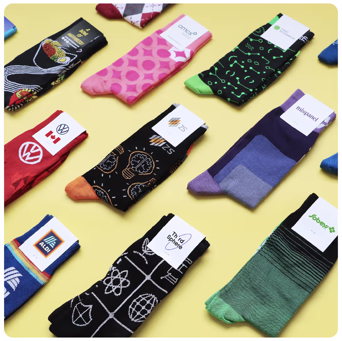 Assortment of custom branded socks with custom labels