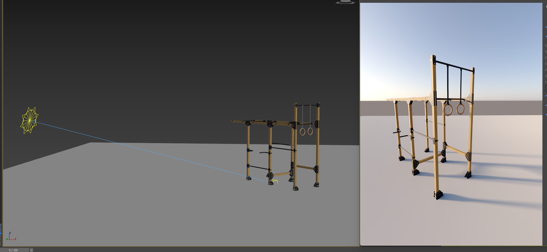 a screenshot of a scene in 3DS Max where a sunlight object is used to create a sunlight effect