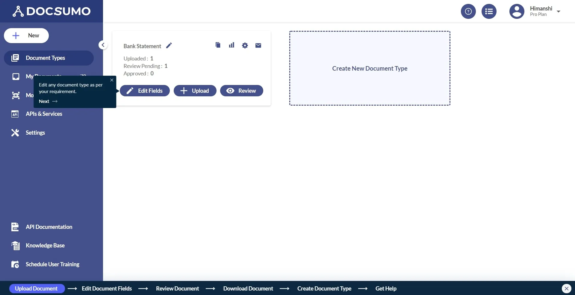 Edit fields in Bank Statement Document Type
