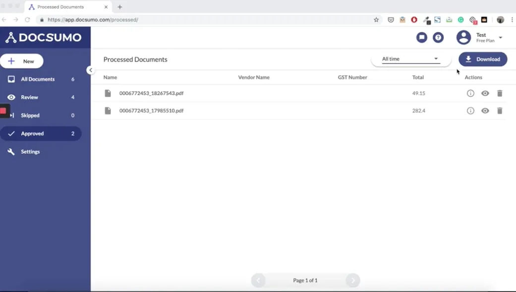 Export and download extracted data