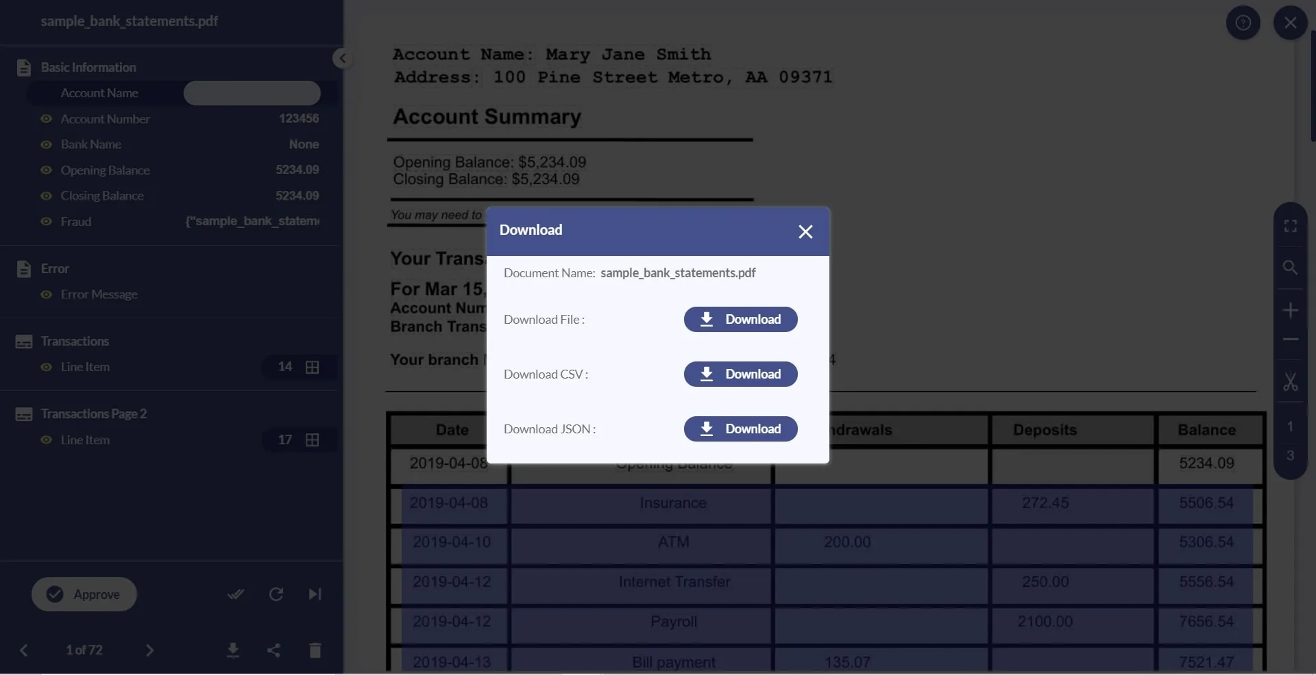 Download the extracted file - Docsumo