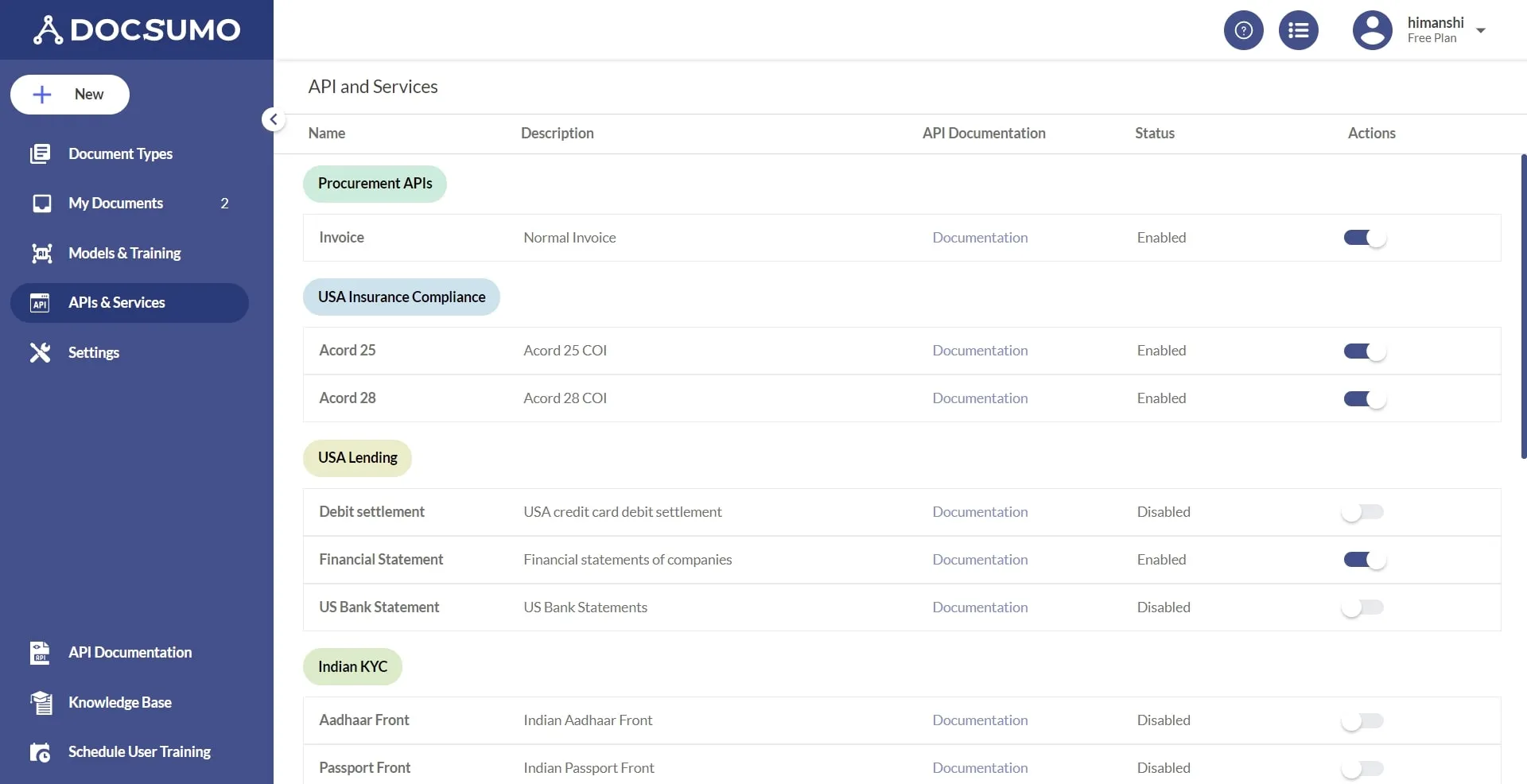 API and Services - Docsumo