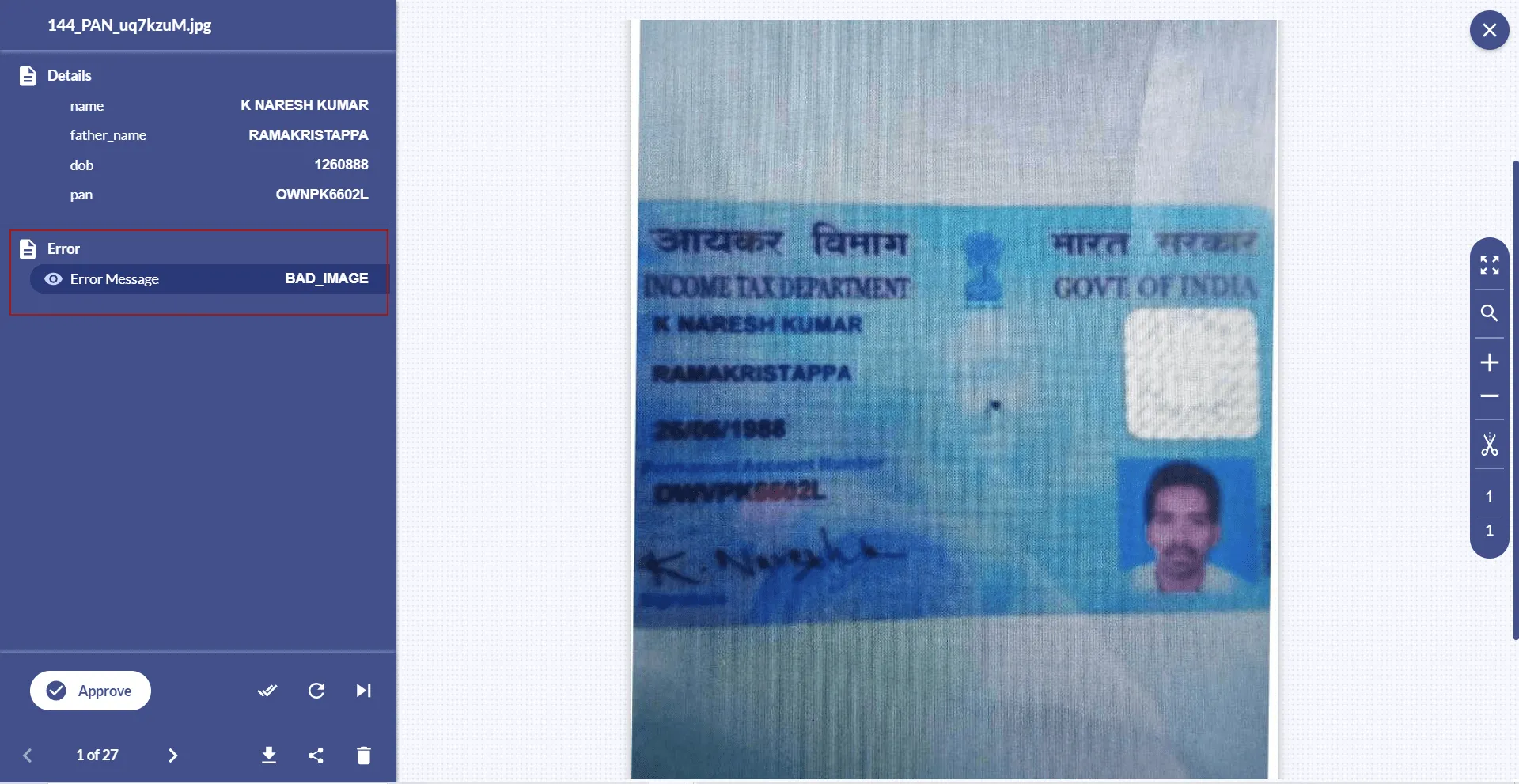 PAN card bad image error
