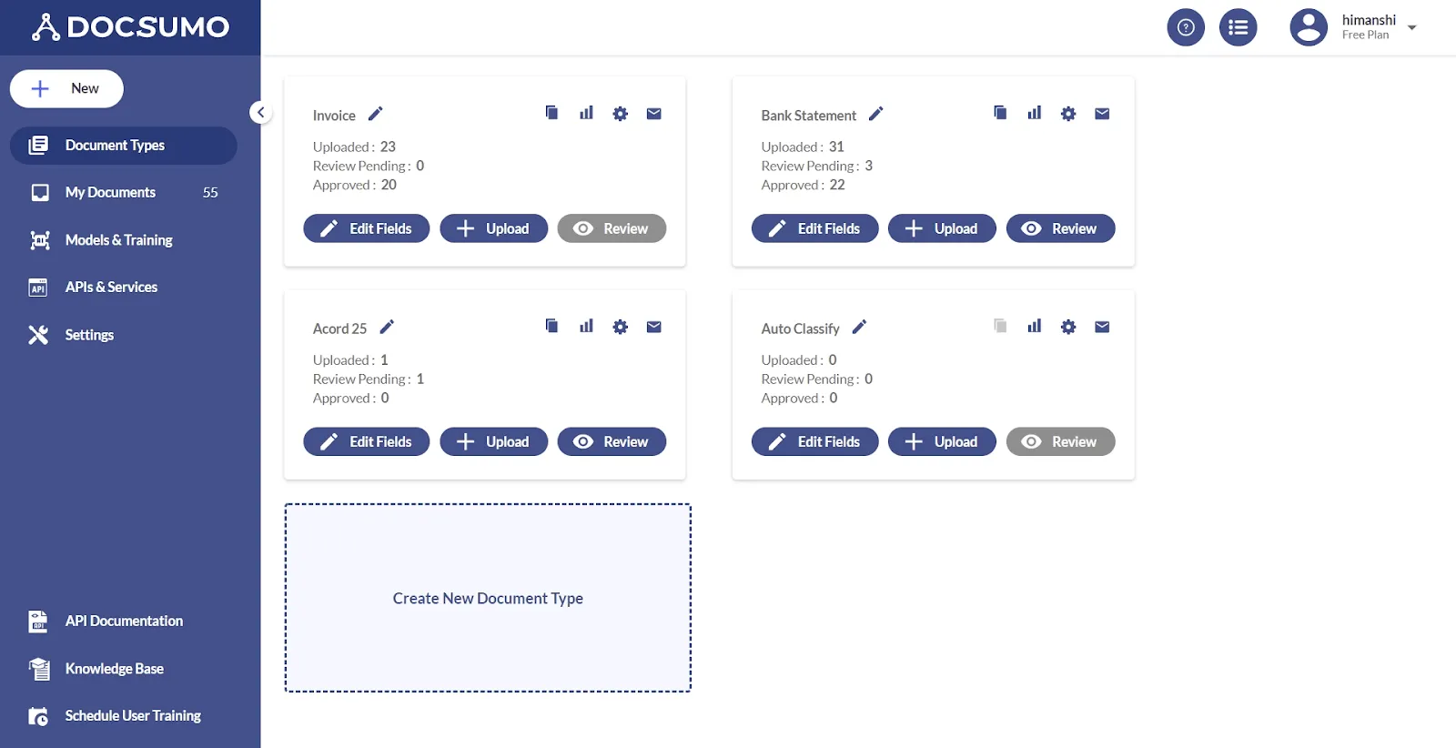 Create new document type with Docsumo