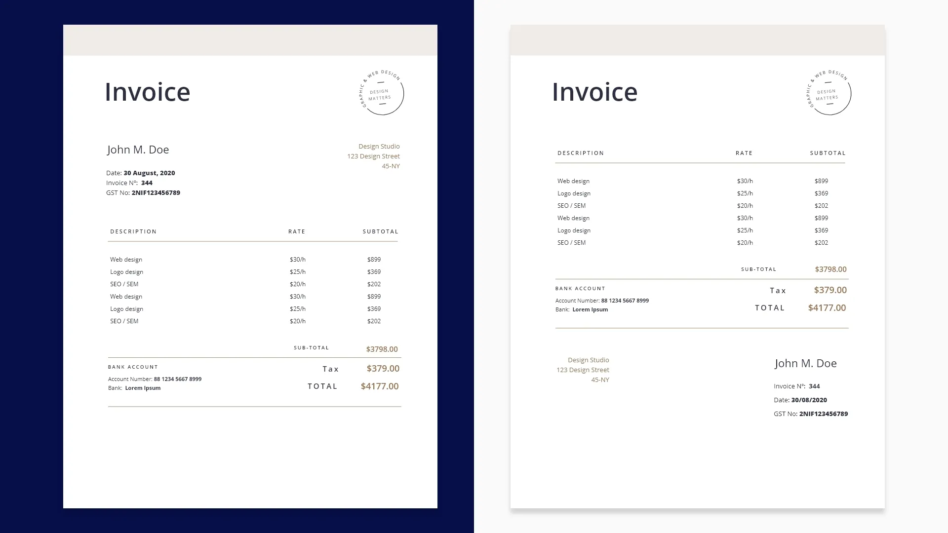 Sample invoice layout