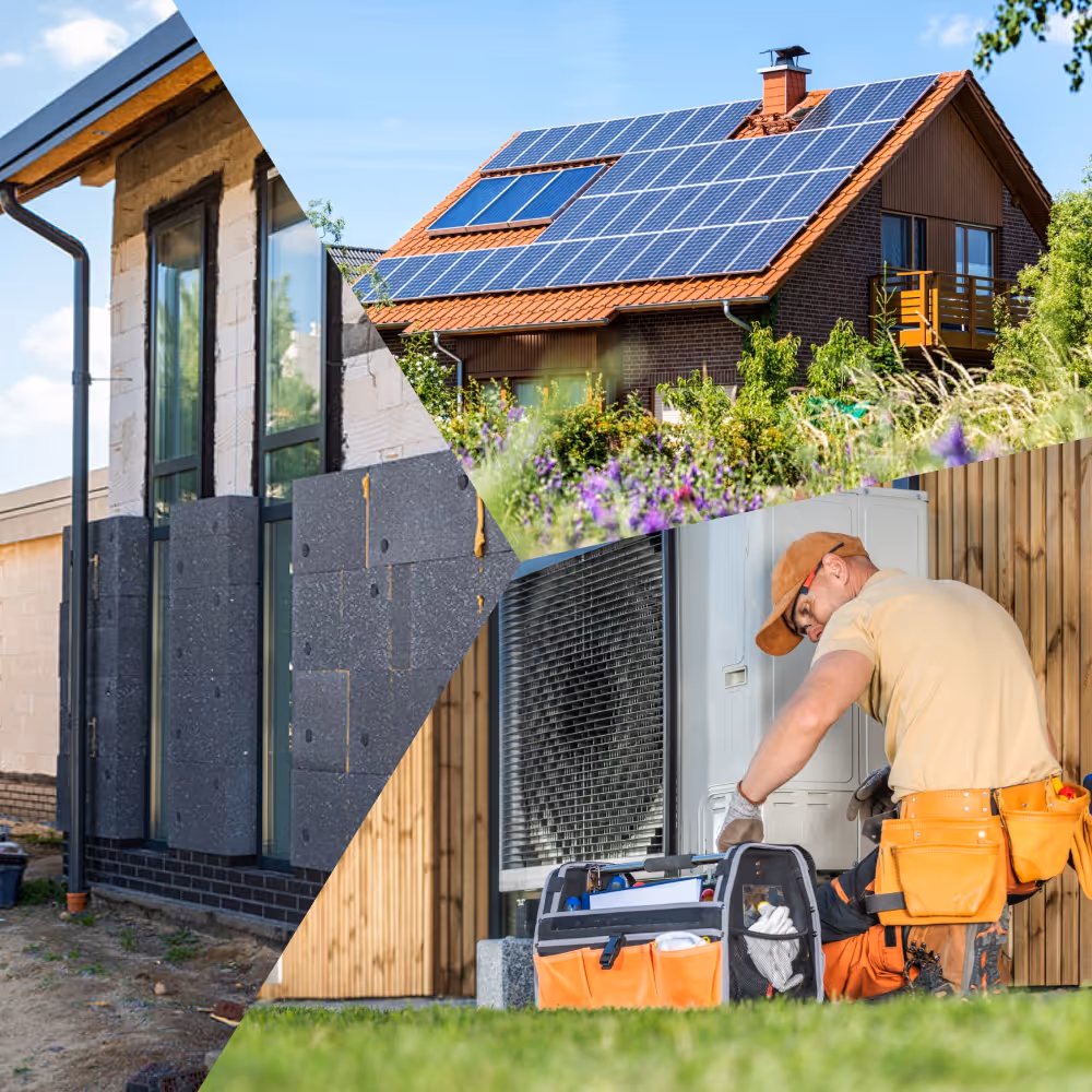 panneaux solaires, pompe à chaleur, isolation thermique extérieure