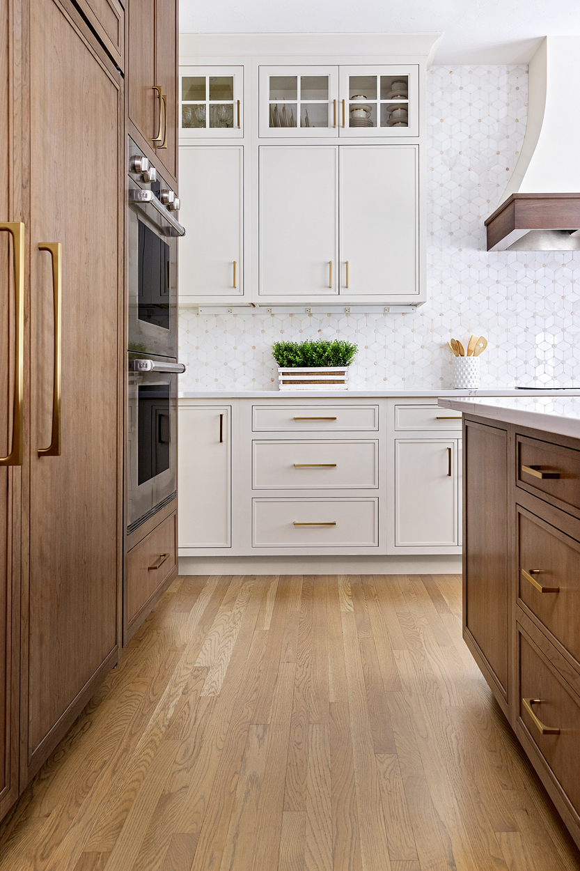 custom cabinetry in two tone constrast allowing room balance