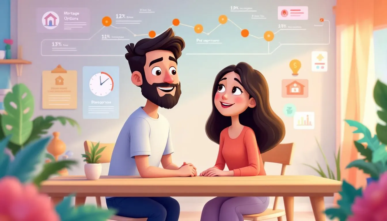 A couple discussing their mortgage options while getting preapproved.
