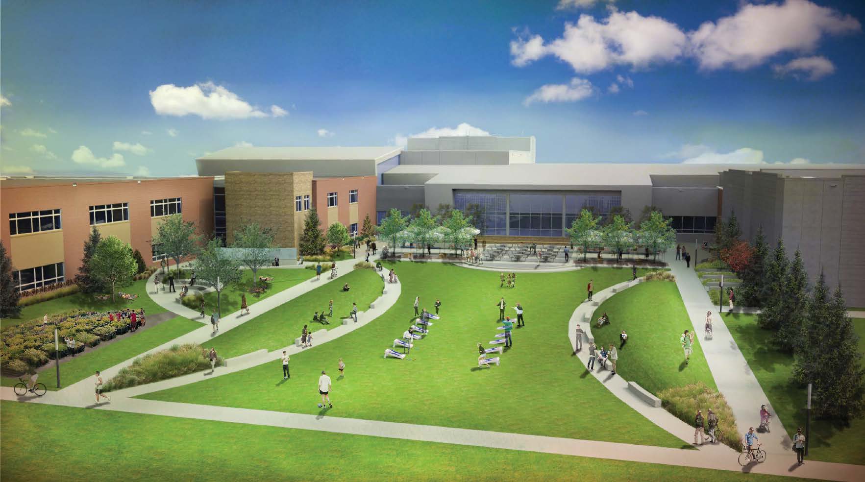 rendering of a high school courtyard