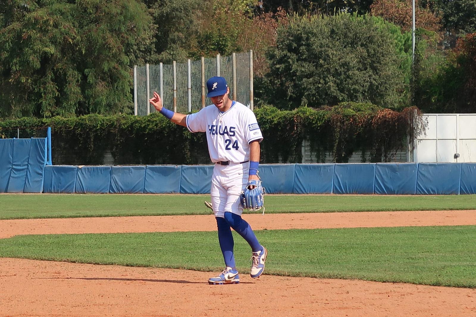 Peter Dudunakis playing 3rd base vs Lithuania