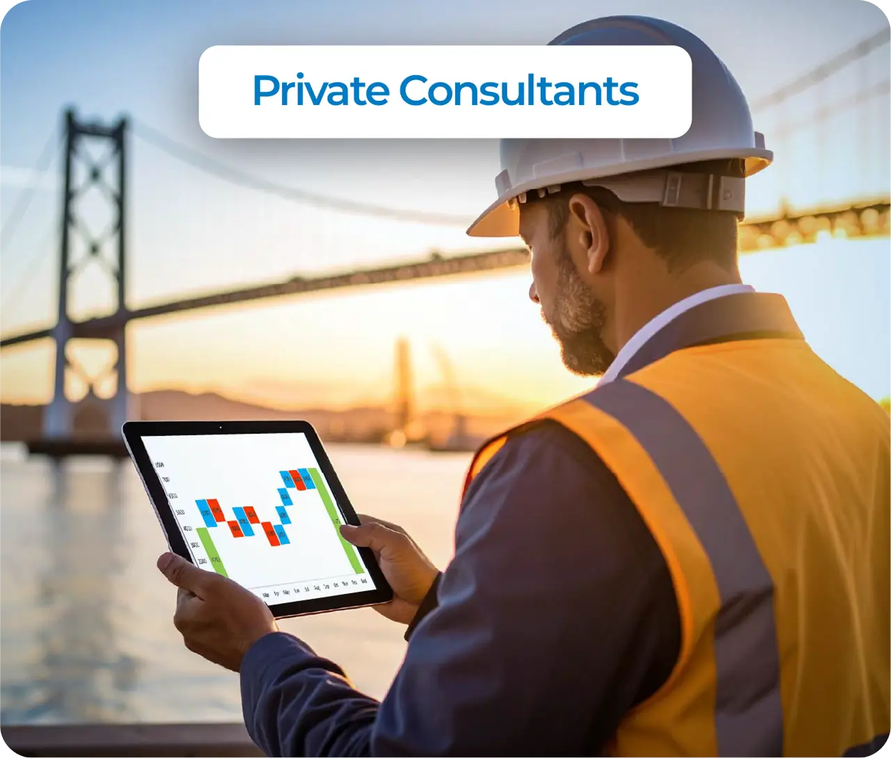 Cable-stayed bridge with white towers and orange accents spanning across a wide river on a clear day.