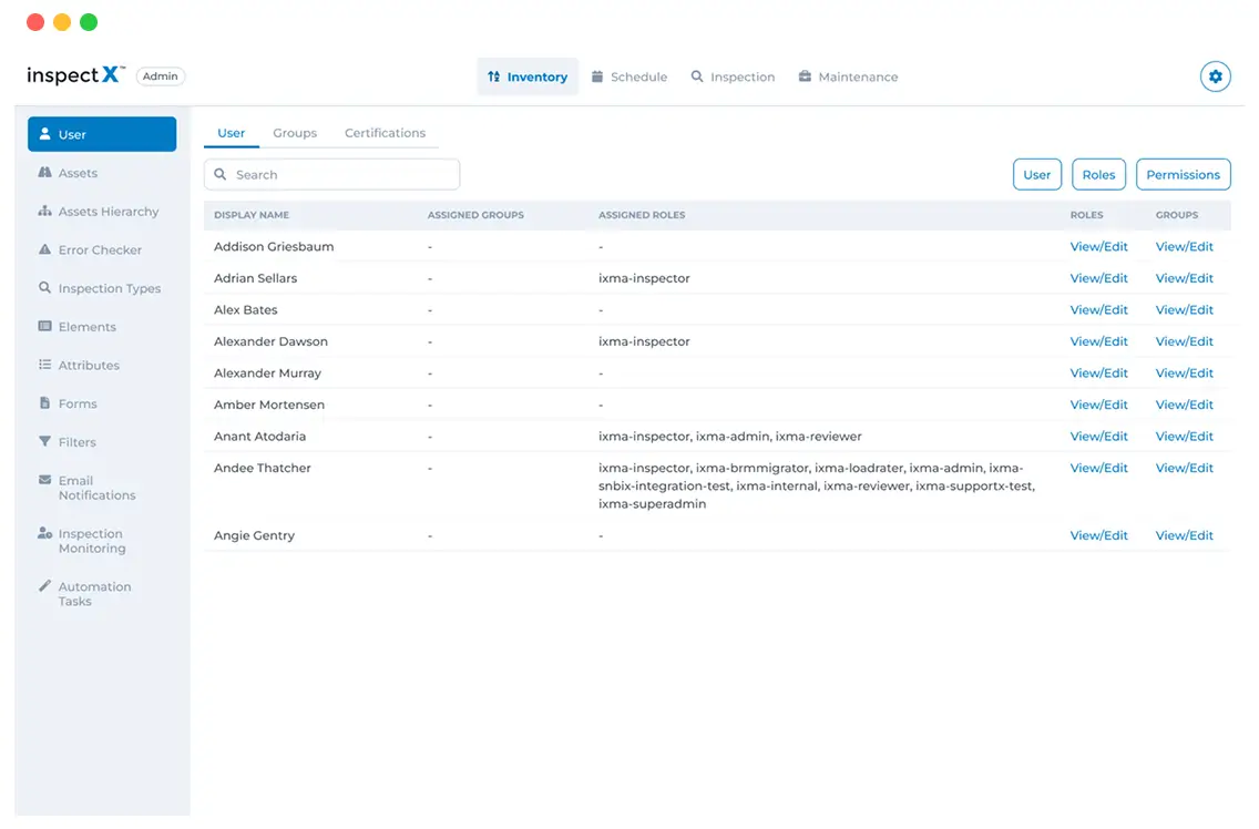 InspectX™  Admin Module Dashboard