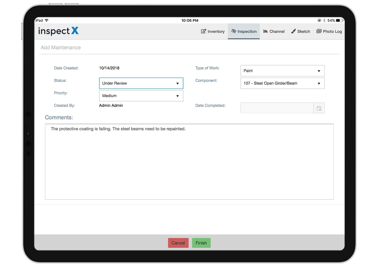 inspectX Maintenance Activities