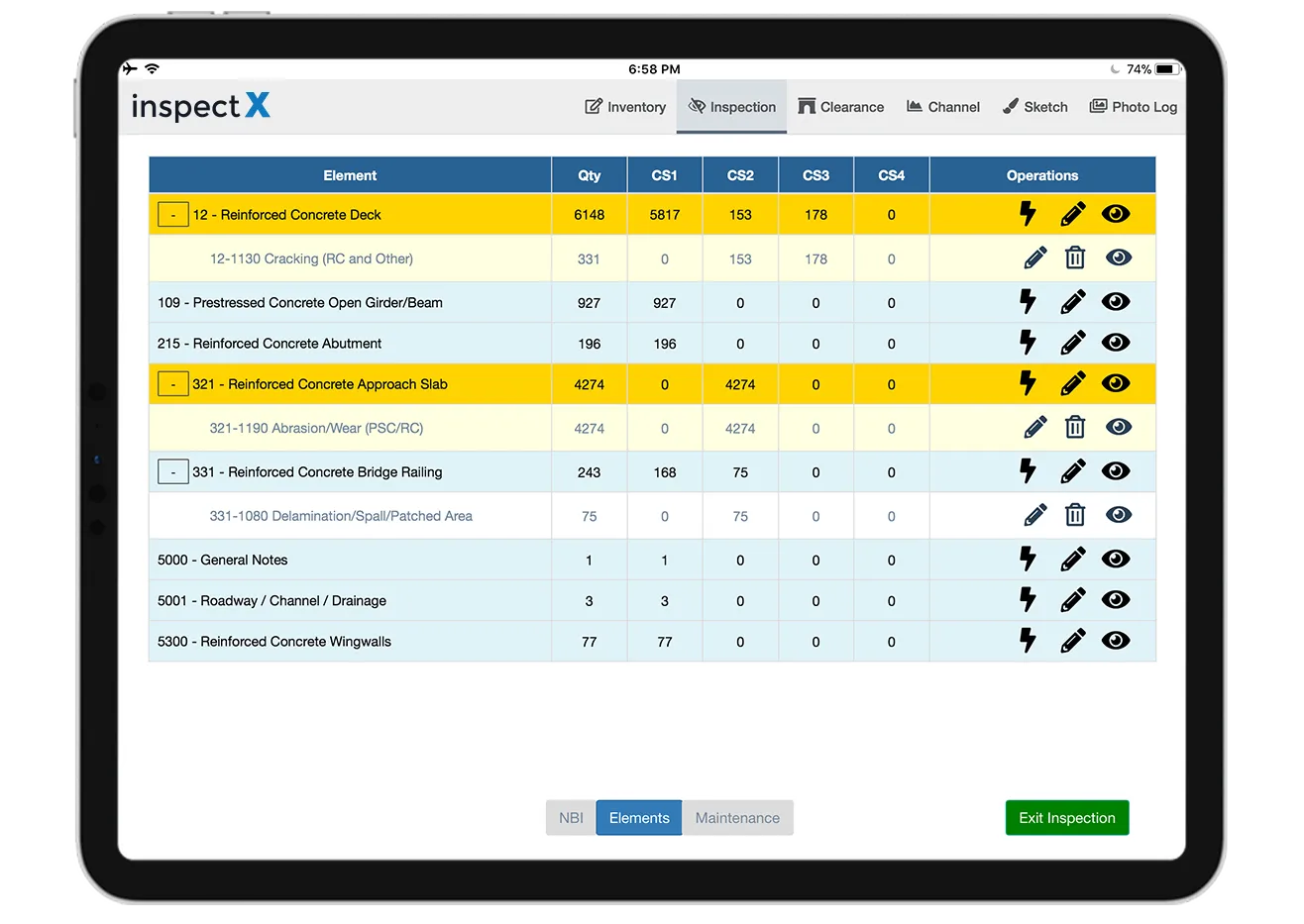 inspectX NBI & Element Data